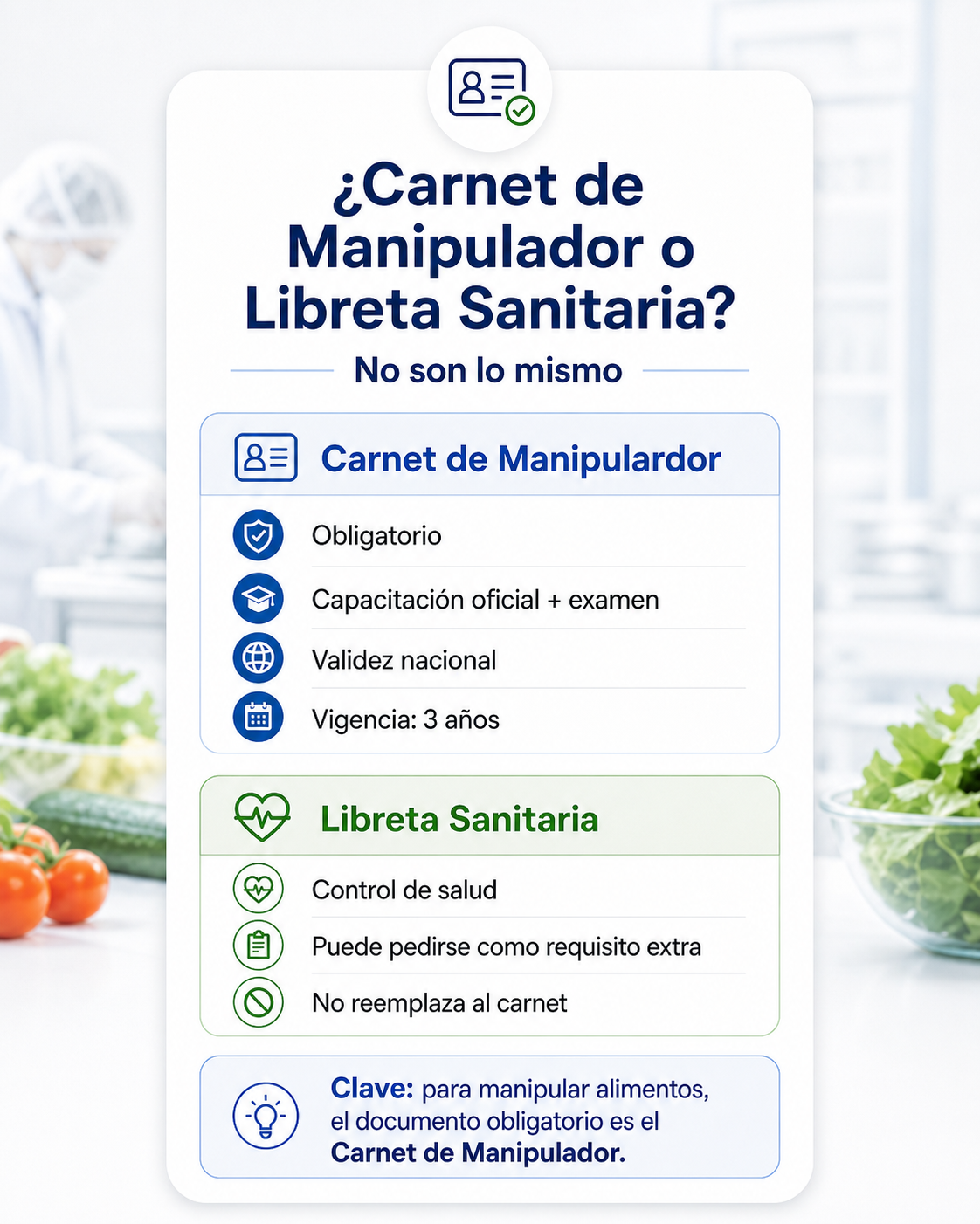Infografía: diferencia entre Carnet de Manipulador de Alimentos y Libreta Sanitaria